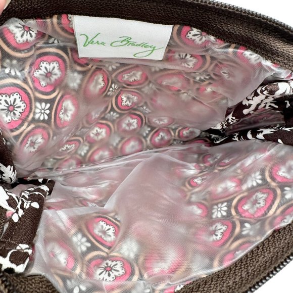 Vera Bradley Imperial Toile Cosmetic Bag Plastic Lining Brown White Pink Floral - Picture 6 of 8